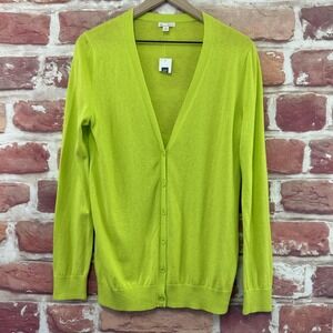 Gap Cardigan Sweater Women's M Fluorescent Neon Green Silk Blend Lightweight
